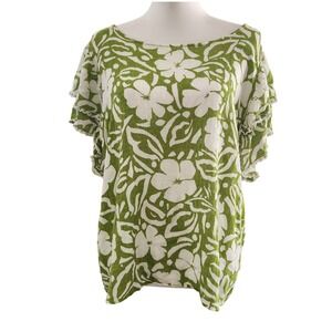 Rachel Zoe Womens Green Floral Ruffle Sleeve Boho Tunic Top‎ 1X